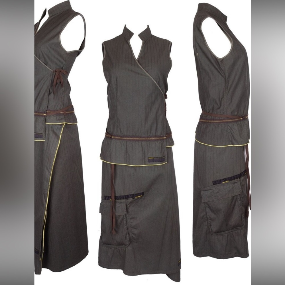 COP COPINE Vintage Y2K 90s Collar Gray Adjustable Wrap Top & Skirt Set Size M